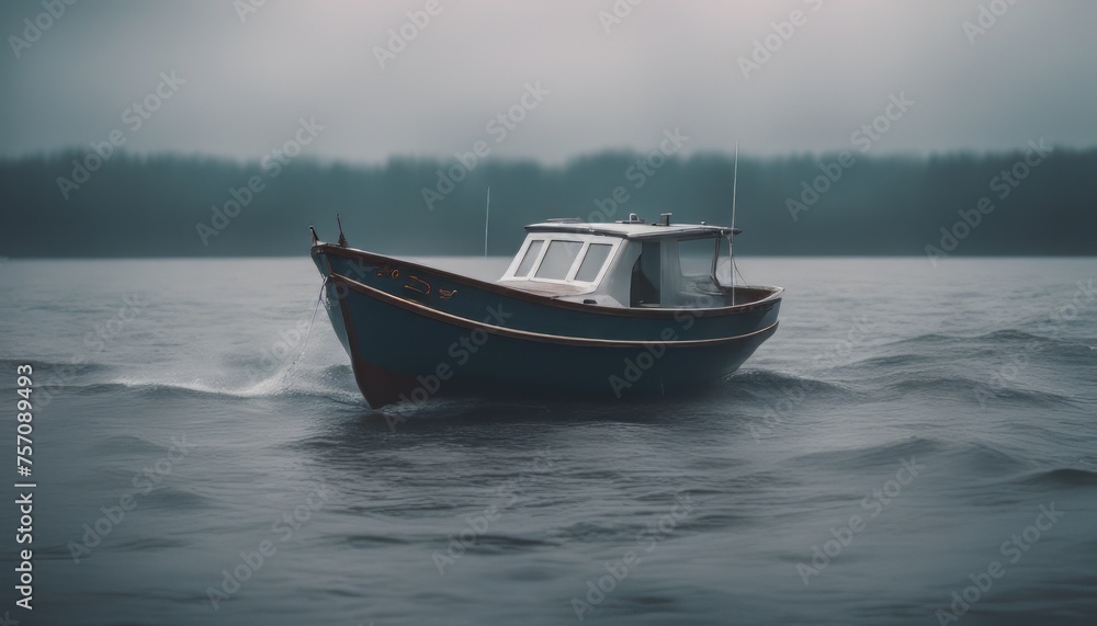 Fototapeta premium View of boat on water with bad weather