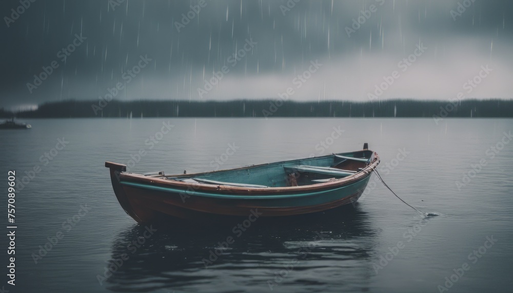 Naklejka premium View of boat on water with bad weather