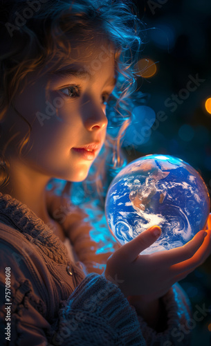 Child holds snow globe in her hands
