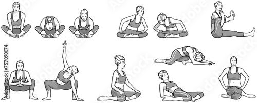 Illustration yoga / Garland pose / Malasana / seat / mobilisation / dehnung / stretching