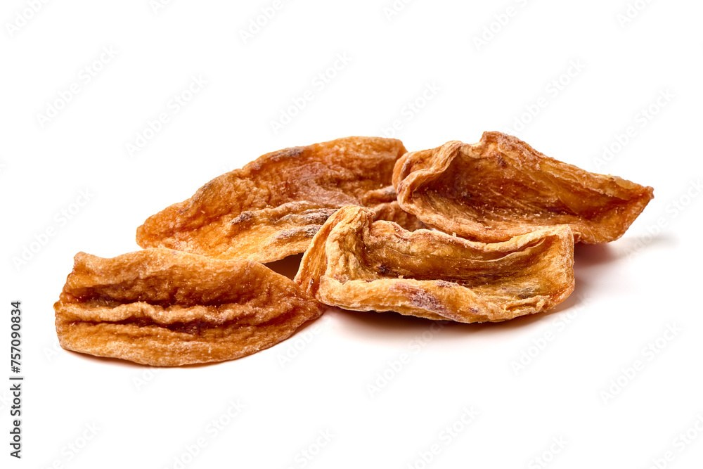 Dried persimmons, close-up, isolated on white background. Dried persimmons, close-up, isolated on white background.