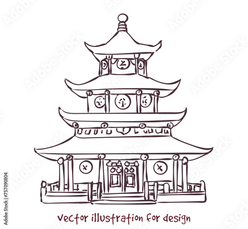 vector sketch of Chinese pagoda