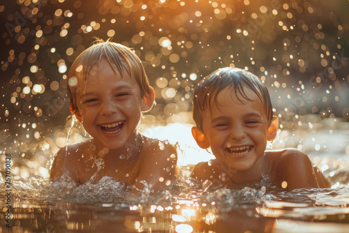 happy kids having fun in the water