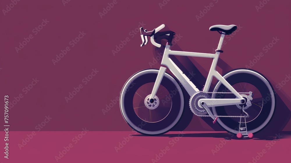 A white bicycle stands out against a vibrant pink background, creating a surreal and whimsical scene