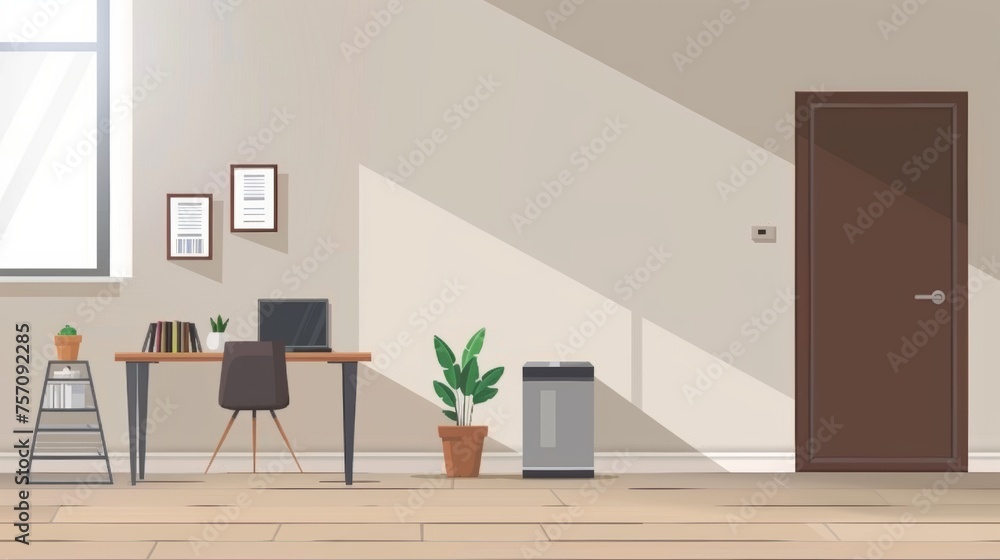 Fototapeta premium Spacious living room with sleek furniture and a comfortable armchair bathed in warm lamplight