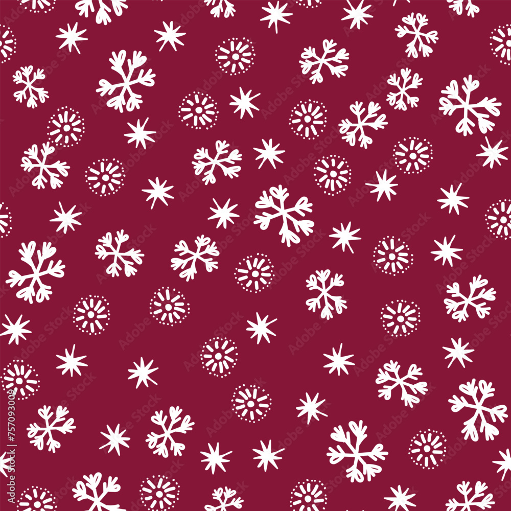 Winter seamless pattern with white snowflakes on color background. Vector illustration for fabric, textile wallpaper, posters, gift wrapping paper. Christmas vector illustration. Falling snow Winter seamless pattern with white snowflakes on color background. Vector illustration for fabric, textile wallpaper, posters, gift wrapping paper. Christmas vector illustration. Falling snow