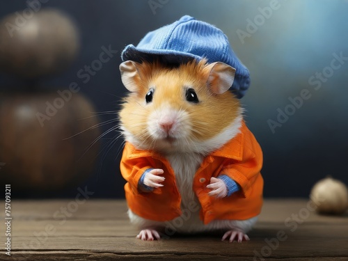 Een hamster pion met een blauw met oranje shirtje HD Wallpapers photo
