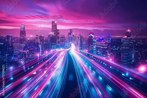 The flow of digital information is in the form of a highway. To future abstract technology concept