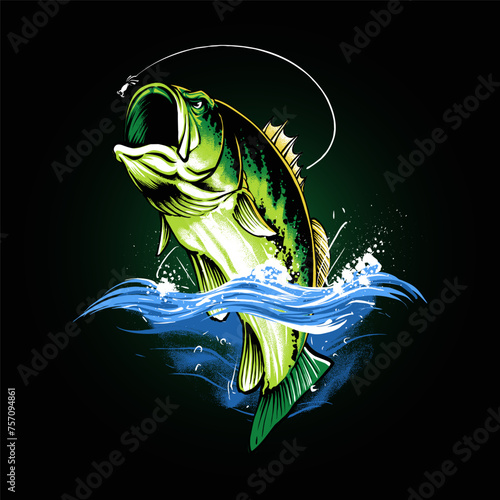 the largemouth bass fishing illustration vector
