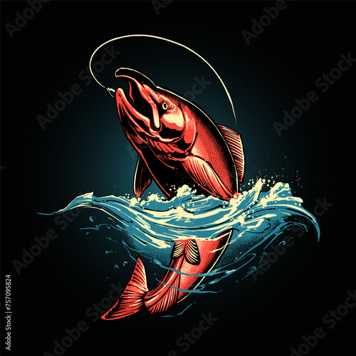 red coho salmon fishing illustration photo
