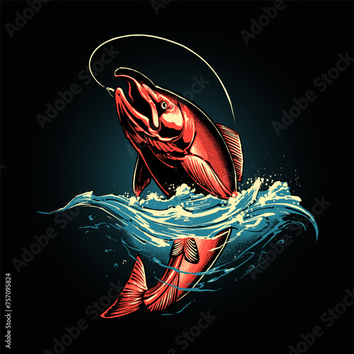 red coho salmon fishing illustration