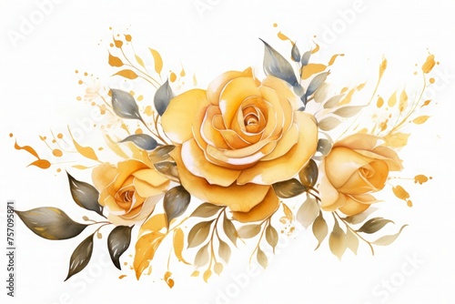 Fototapeta Naklejka Na Ścianę i Meble -  Watercolor yellow rose flower