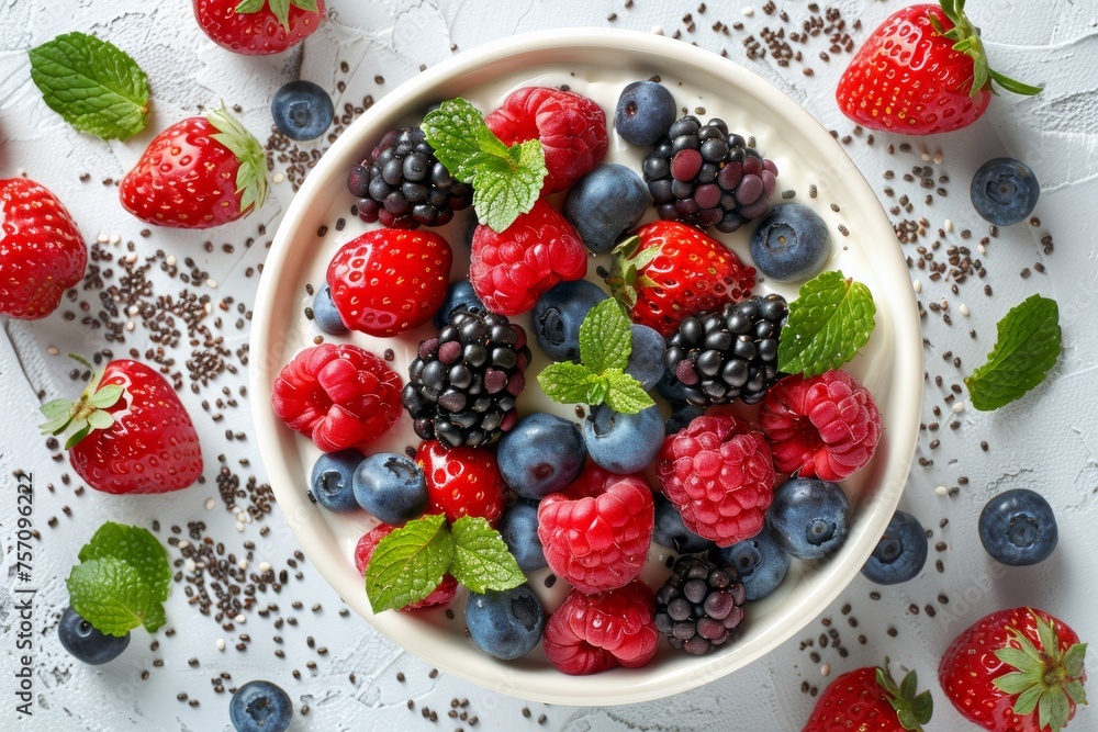 Fresh berry mix in a bowl with chia seeds Fresh berry mix in a bowl with chia seeds