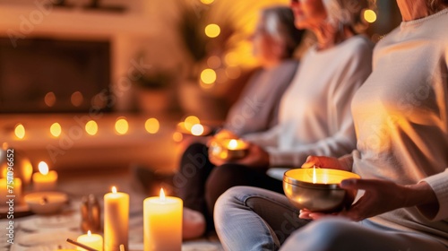 Tranquil Candle Meditation Session with Senior Women in Cozy Home Environment