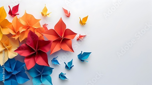 Vibrant Origami Flowers and Butterflies on White, To add a touch of unique and colorful art to home decor or for use in a variety of design projects