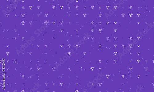 Seamless background pattern of evenly spaced white crossed axes symbols of different sizes and opacity. Vector illustration on deep purple background with stars