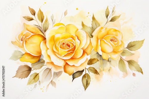 Watercolor gold yellow rose flower photo