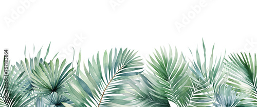 Tropical exotic seamless pattern with tropical green palm, banana leaves. Hand drawing botanical vintage background
