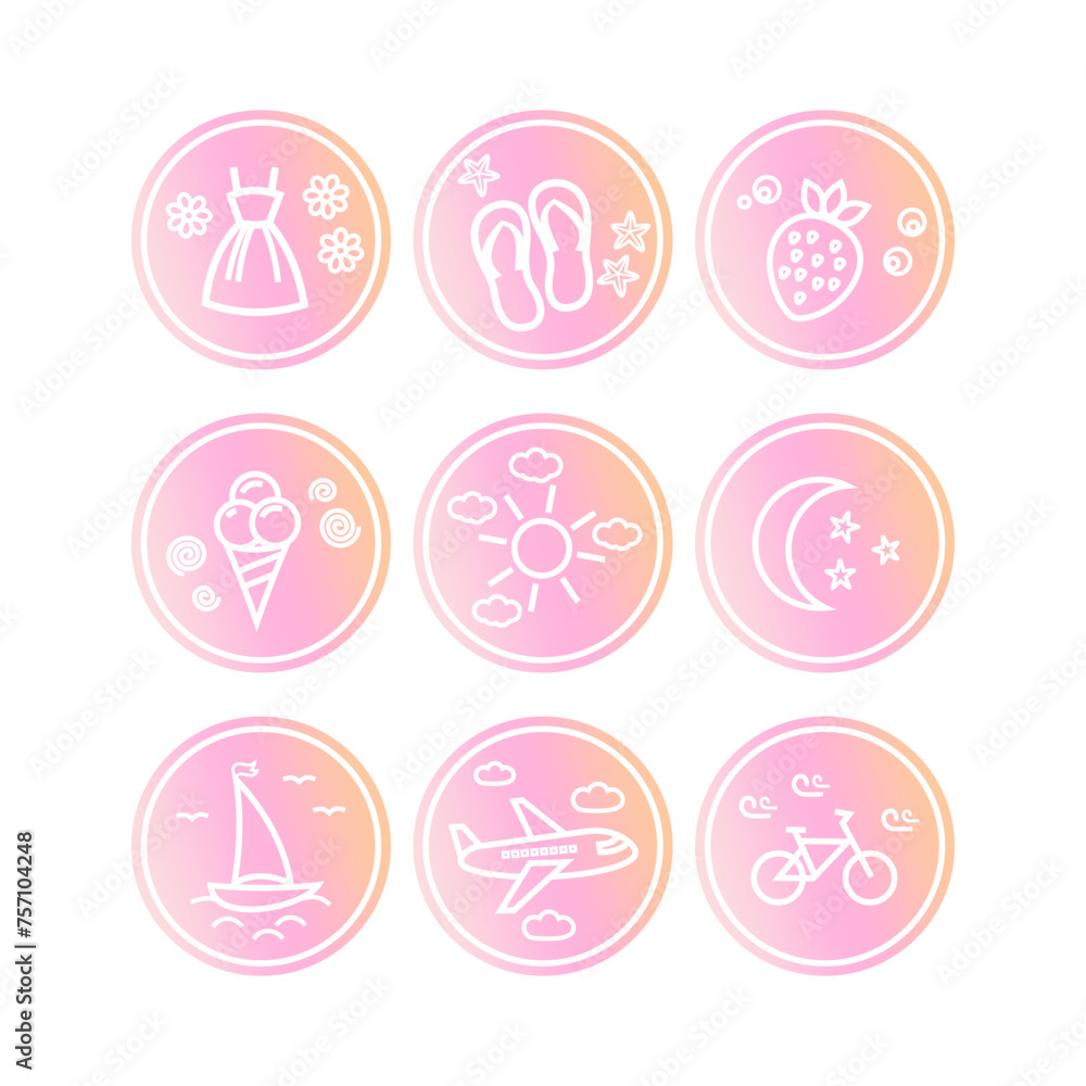 summer icons highlights set summer icons highlights set