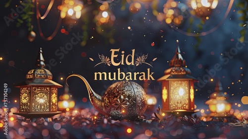 lantern with eid mubarak islamic background