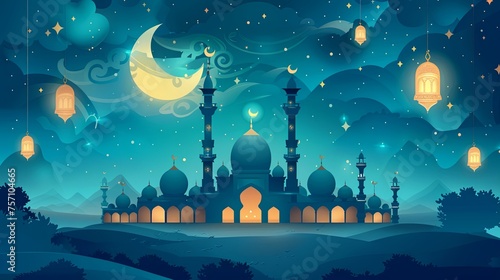 mosque with moon Ramadan Kareem Islamic Background