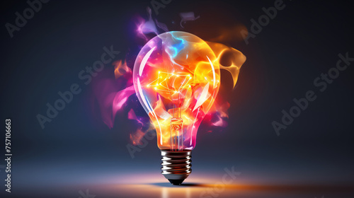 Creative light bulb abstract with colorful splash glow