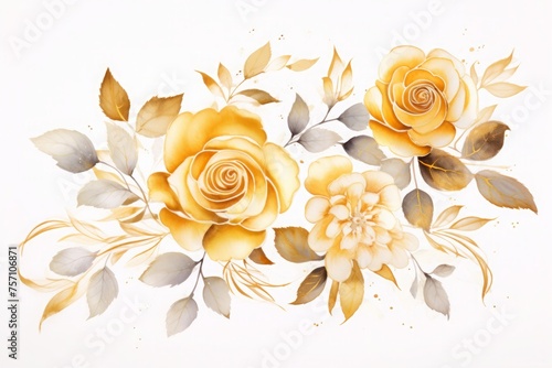 Watercolor gold yellow rose flower photo