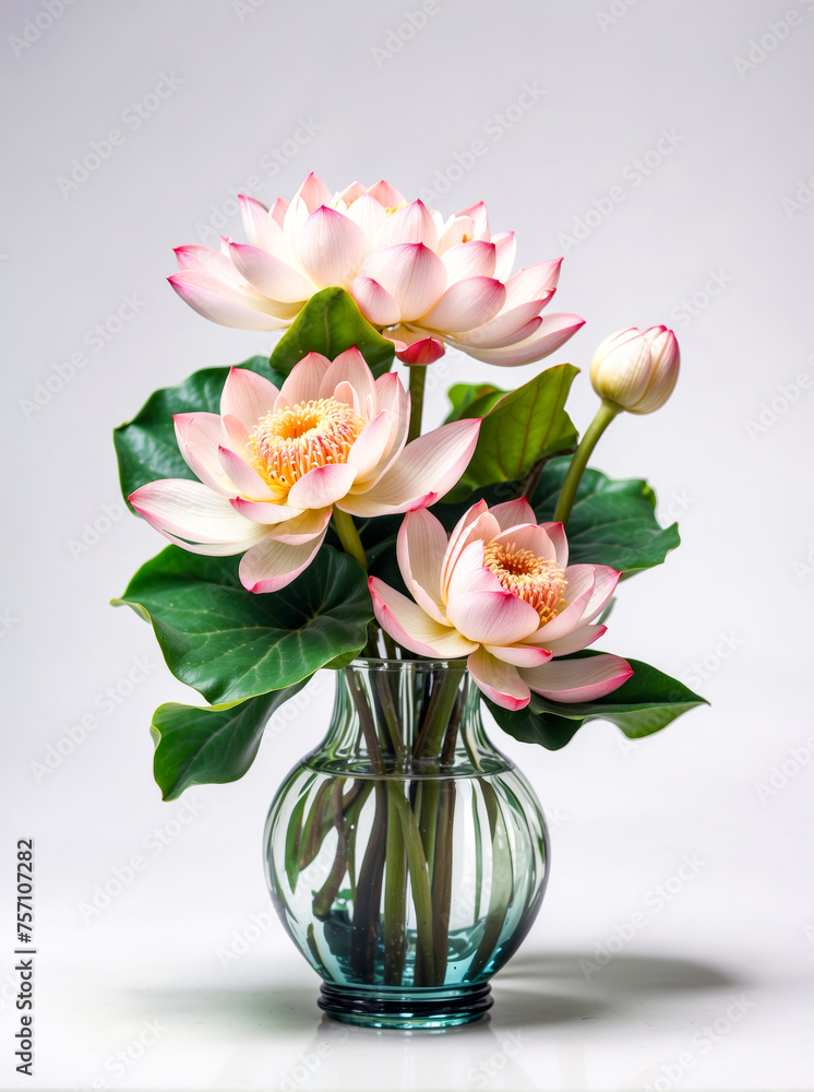 Beautiful lush bouquet with Lotuses on a white background Beautiful lush bouquet with Lotuses on a white background