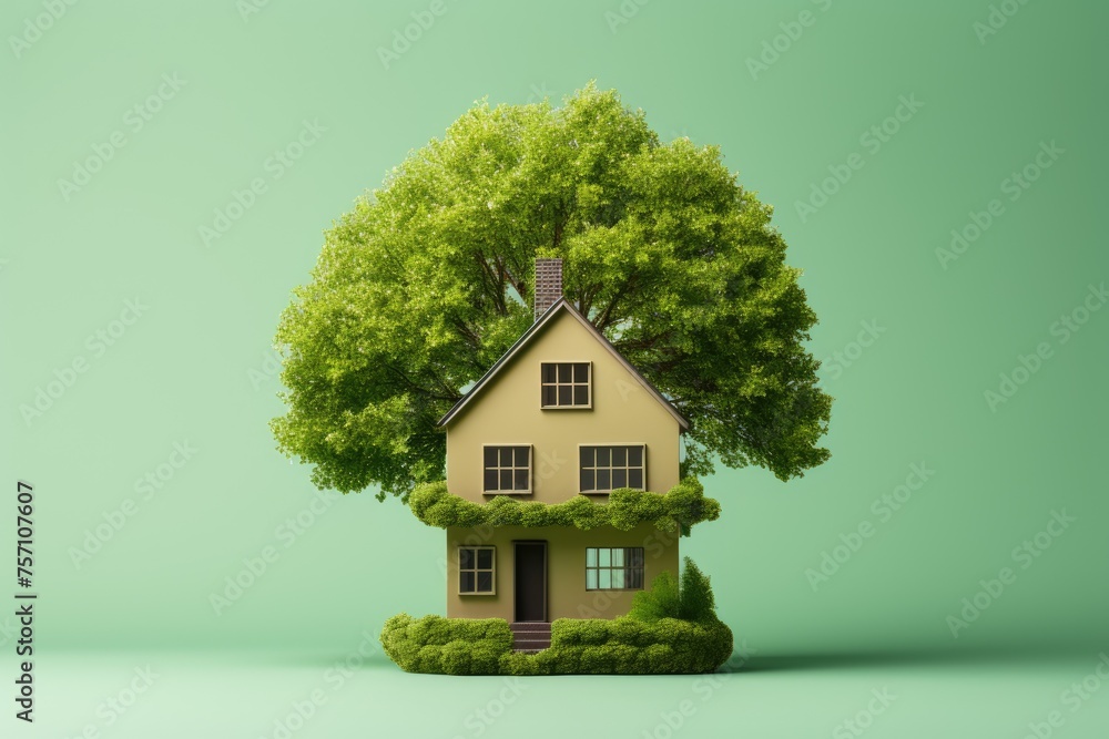 Green tree resembling a house symbolizes real estate Green tree resembling a house symbolizes real estate