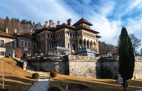 Cantacuzino Castle, the famous landmark in touristic city Busteni, Romania
