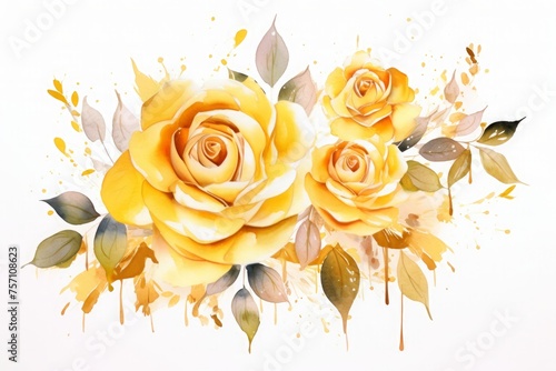 Watercolor yellow rose flower