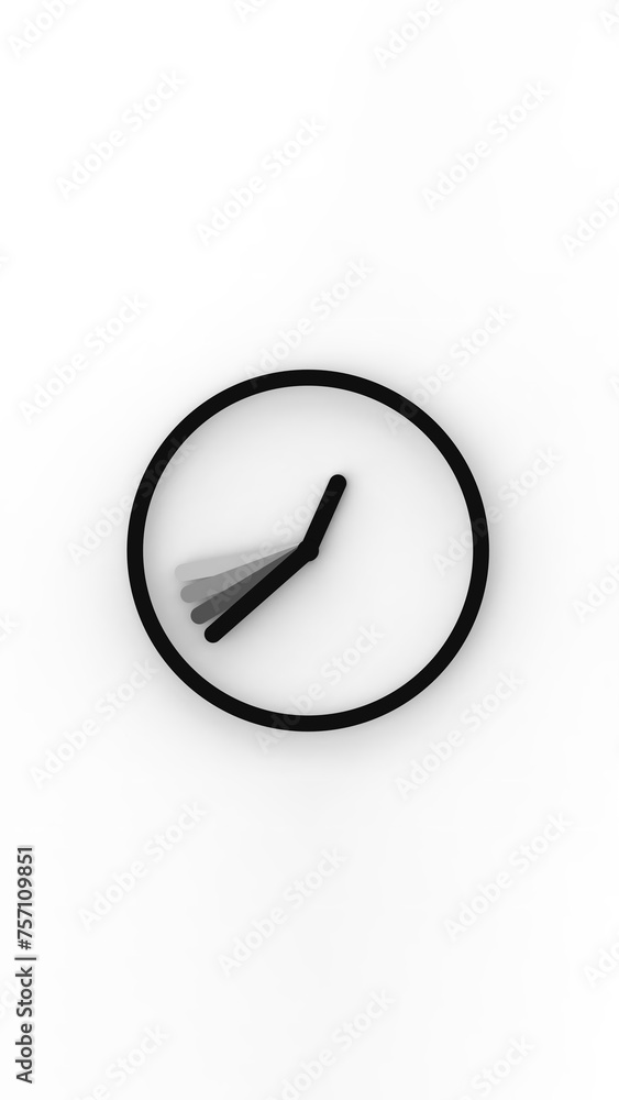a black watch with a running minute hand on a white background. A symbol of time. 3d image. 3d rendering. Vertical image. a black watch with a running minute hand on a white background. A symbol of time. 3d image. 3d rendering. Vertical image.