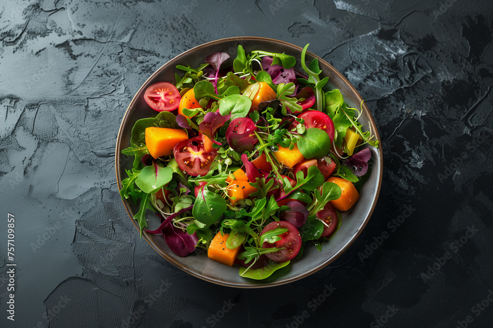 salad with vegetables and microgreens, healthy eating concept