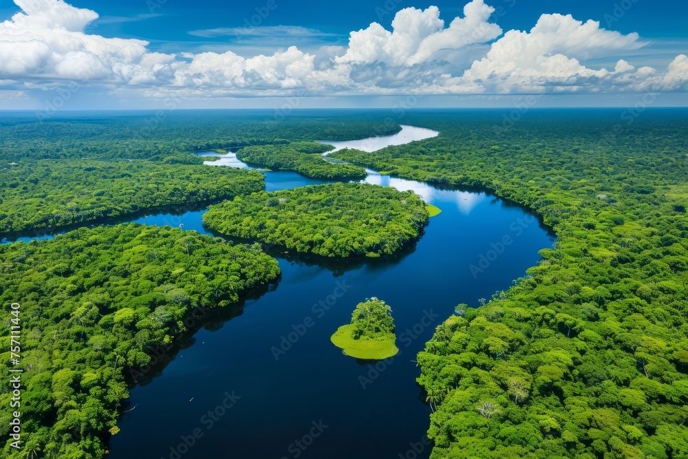 Aerial view of a river in a rainforest