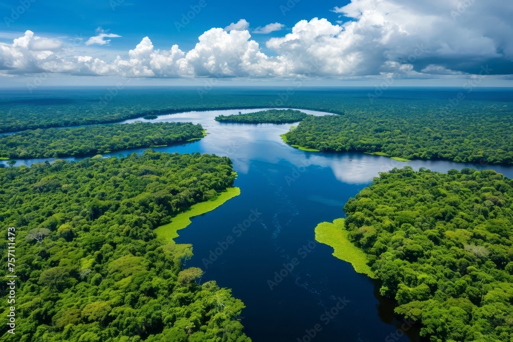 Aerial view of a river in a rainforest