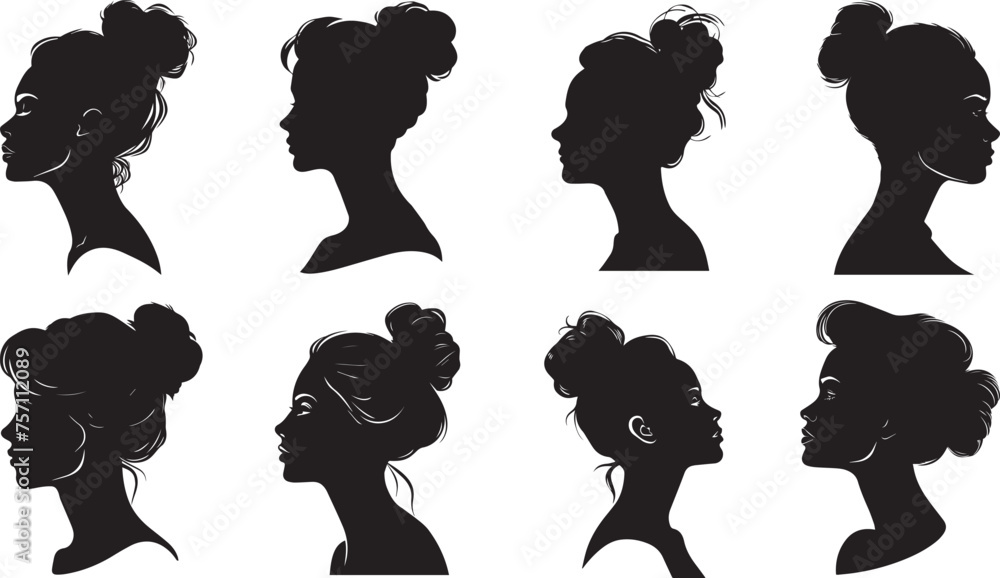 Woman heads in profile silhouette, Beautiful female faces profiles silhouette outline illustration Woman heads in profile silhouette, Beautiful female faces profiles silhouette outline illustration
