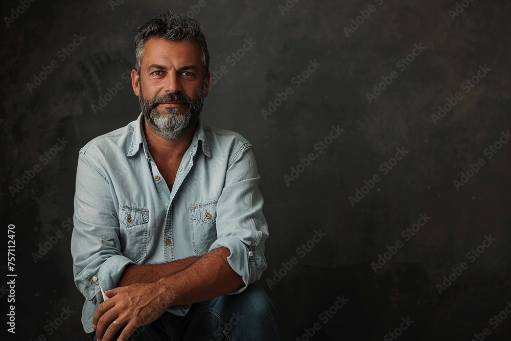 A man with a beard and gray hair is sitting on a chair A man with a beard and gray hair is sitting on a chair
