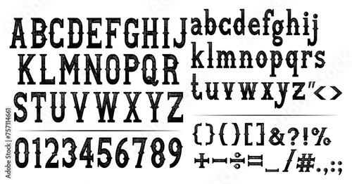 Old noise western alphabet letters font