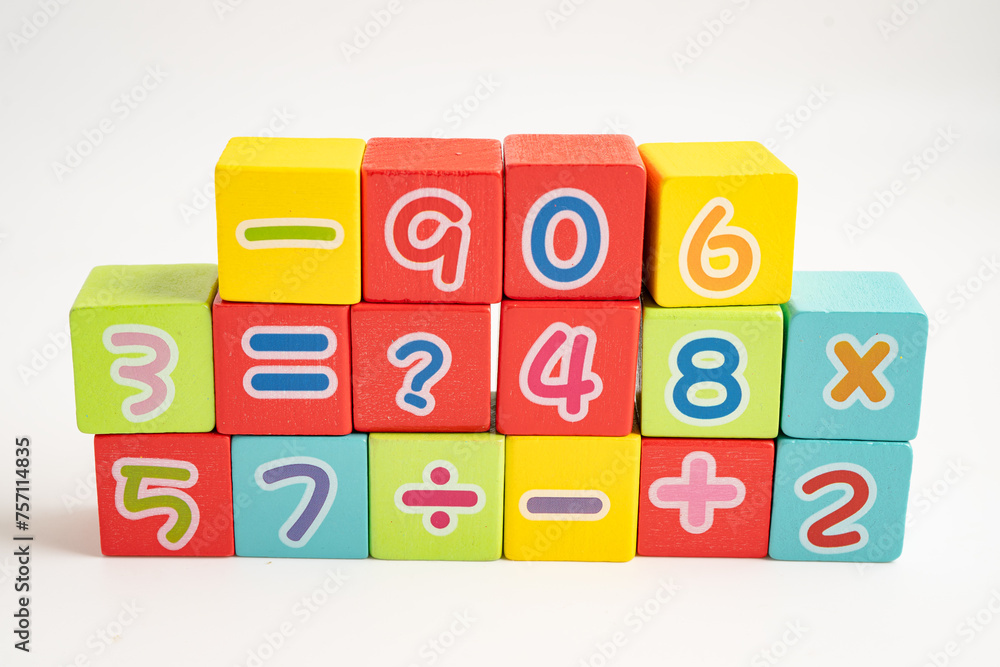 Math number colorful on white background, education study mathematics learning teach.