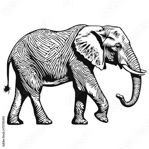 Elephant. Vector vintage black and white engraving illustration