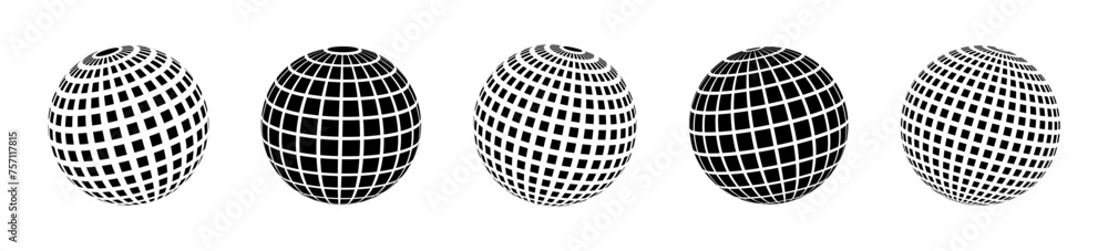 3D sphere. Globe icon. Geometric Globes set