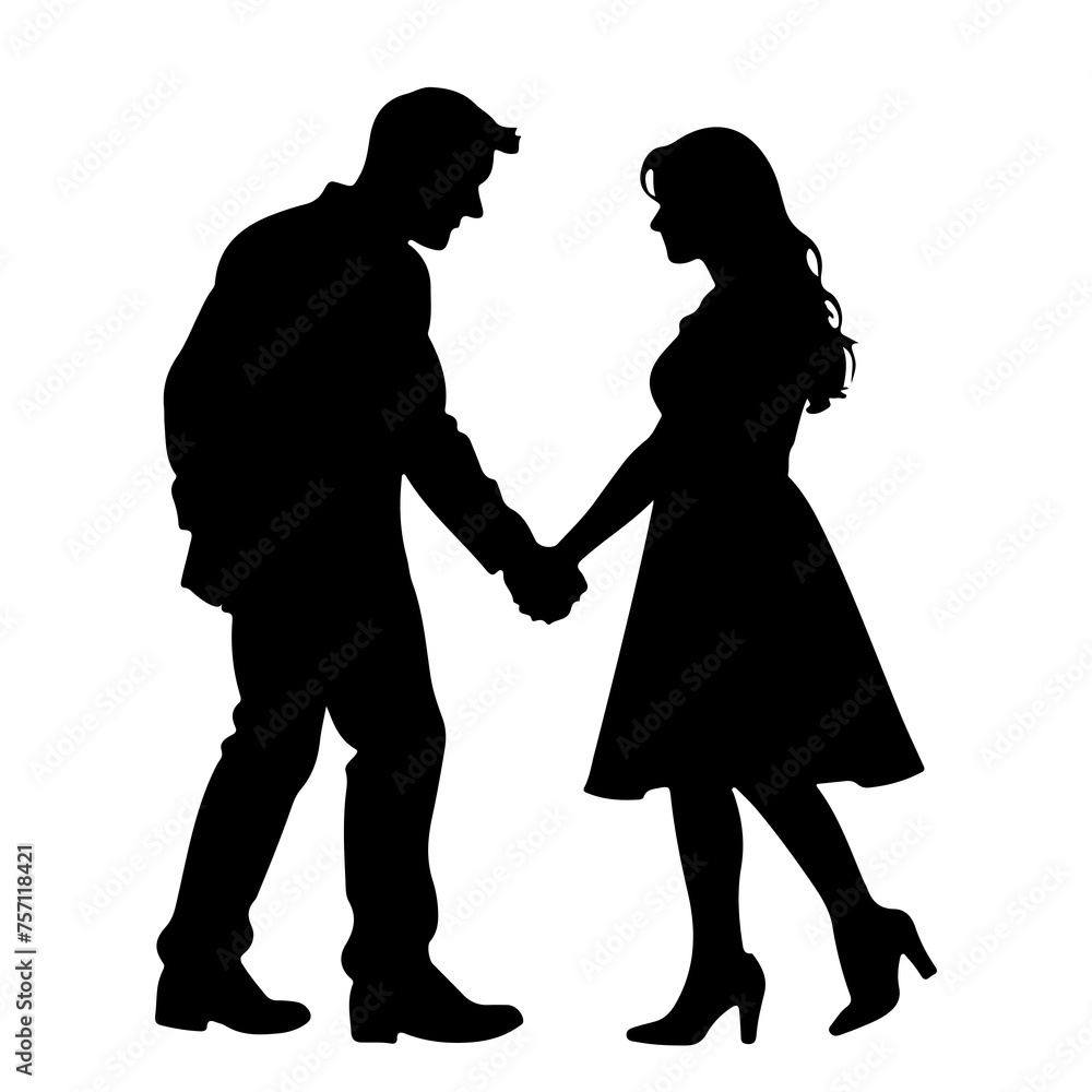 silhouette of a couple holding hands isolated on transparent background