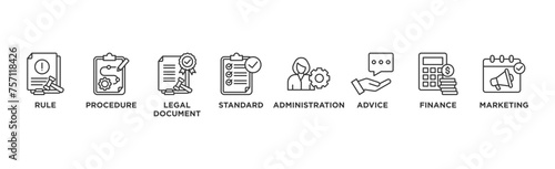 Guideline banner web icon vector illustration concept with icon of rule, procedure, legal document, standard, administration, advice, finance, marketing	