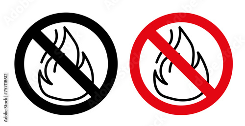 No Fire Sign Icon Set. Vector Illustration photo