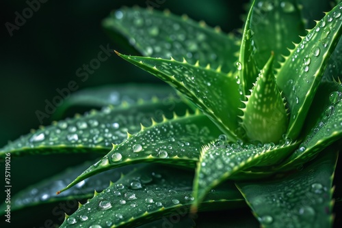 Close-up of Aloe Vera Plant with Water Droplets