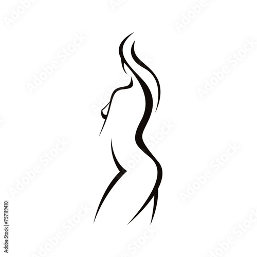 Line art woman in trendy hand-drawn abstract minimalistic style. Vector illustration of female body posing, Black isolate on a white background, Logo For Gym, Spa, Salon, Yoga Startups