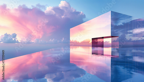 Conceptual door opening to a sky, symbolizing opportunity, innovation, and the threshold to new beginnings photo