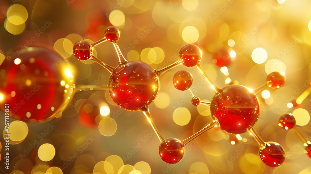 Abstract Red Molecular Pattern with Yellow Bokeh Effect Abstract Red Molecular Pattern with Yellow Bokeh Effect