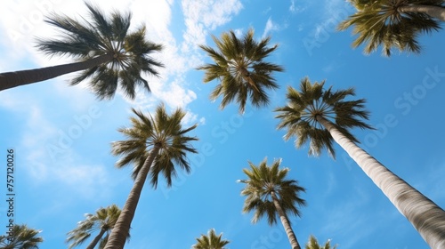 Palm trees on blue sky background. Palm trees on blue sky background.