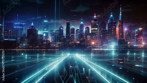 Abstract night smart city connection speed and advanced communication network are flawless. photo